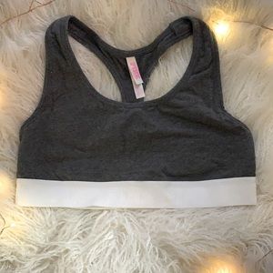 VS Pink Heather Grey White-Band Logo Bralette